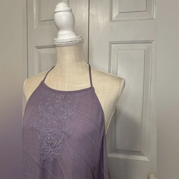 Free People Heat Wave Mini Dress Womens Medium Strappy Back Flutter Hem Lavender - Picture 4 of 10